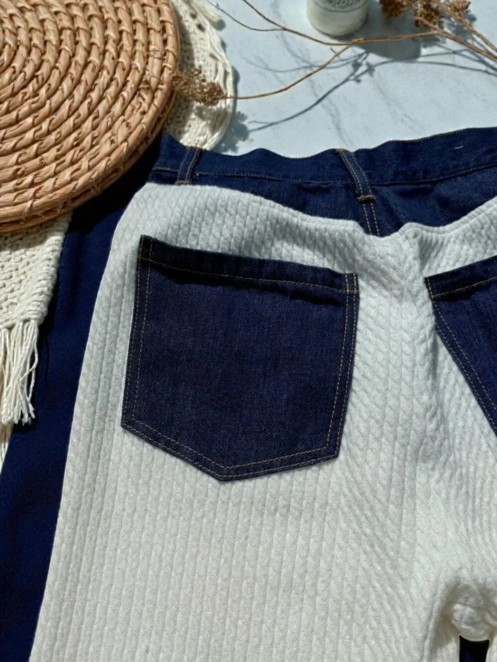 WeWoreWhat High Rise Denim Cable Knit Wide Leg Jean Size 27 - Picture 12 of 16